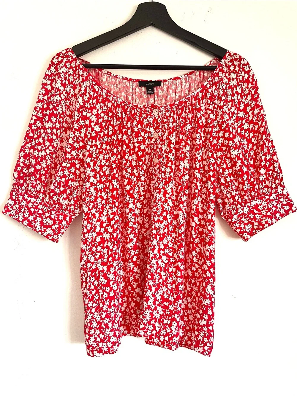 J. Crew Scoopneck Blouse In Tossed Bouquet Print Red Floral M EUC
